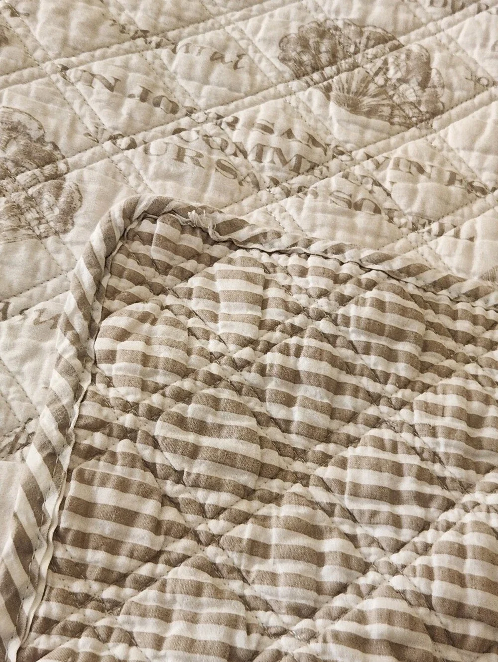 Seashell Quilt 1 Sham Queen La Mer Ocean Beige White Cottage Beachy 86 x 90